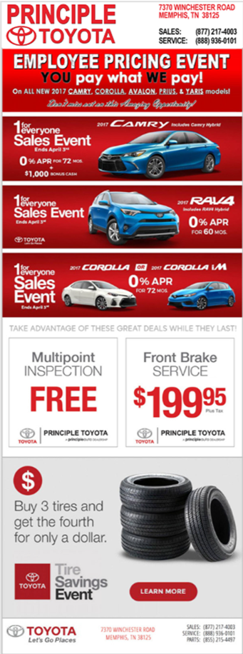Principle Toyota car dealership advertising pamphlet from case study 